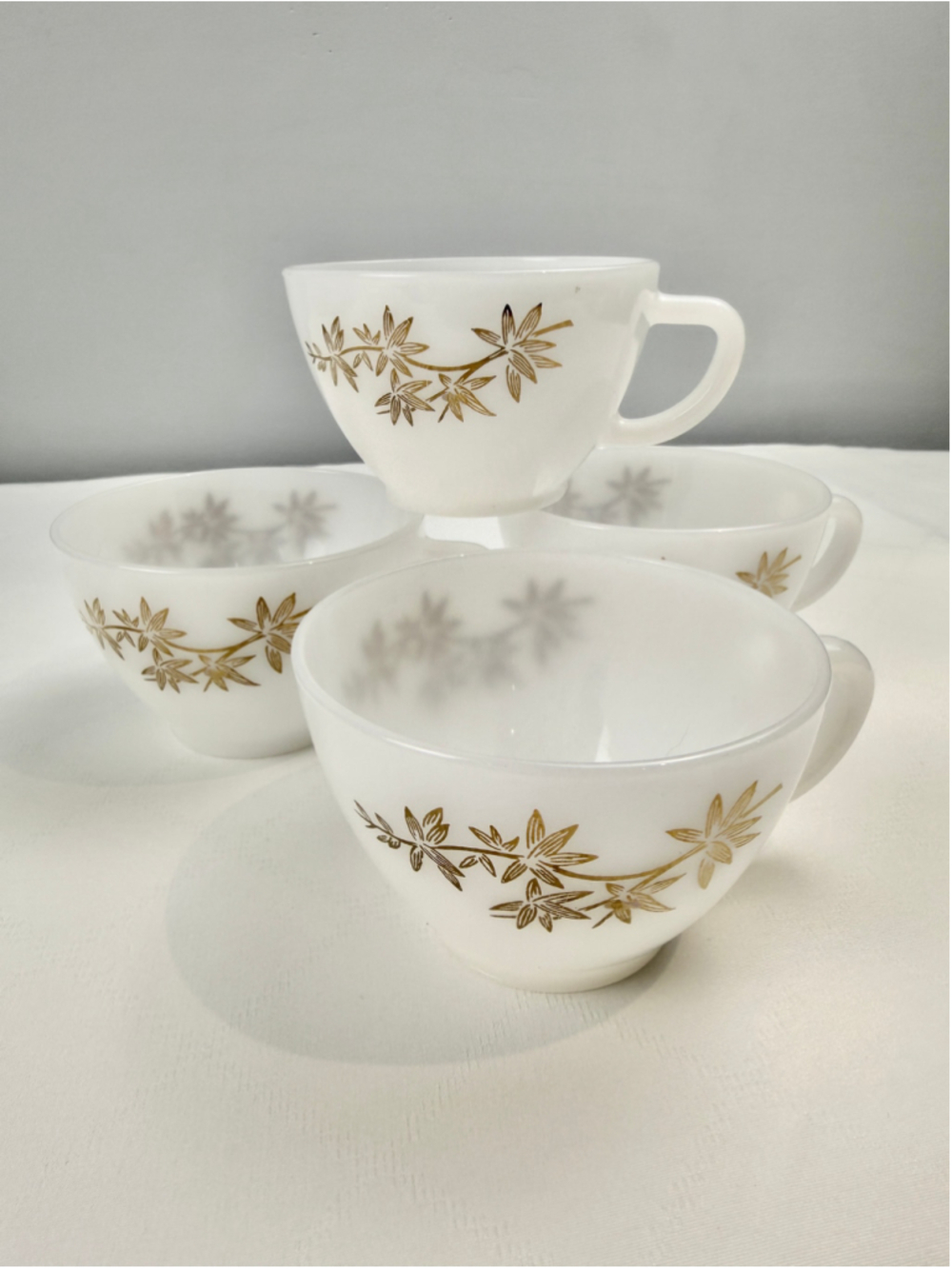 Vtg 60s Federal Glass Company Golden Glory Milk Glass Coffee Tea Cups Set of 4